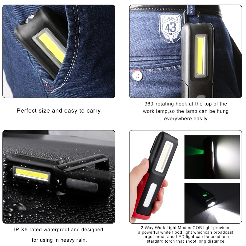 Рабочий перезаряжаемый светодиодный фонарь рабочий светильник COB с магнитным