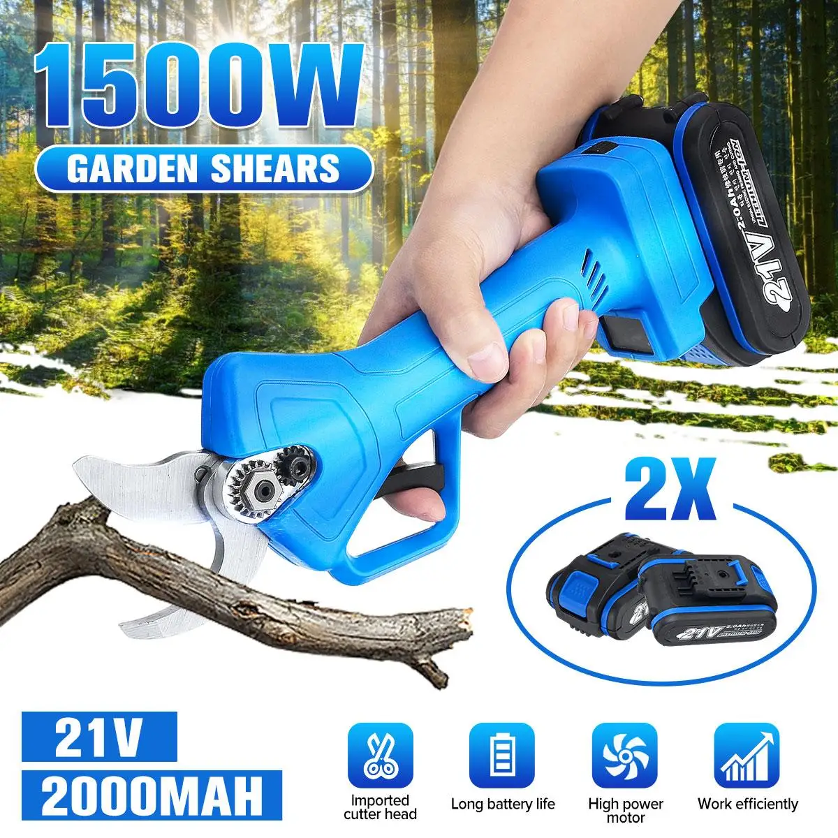 

21V 1500W Беспроводной Электрический Перезаряжаемые секатор секатора ножница 35 мм эффективный фруктовое дерево Обрезной ветви резак с 2x Батар...