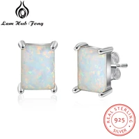 rectangular opal stone earrings simple 925 sterling silver stud earrings for women engagement wedding jewelry lam hub fong