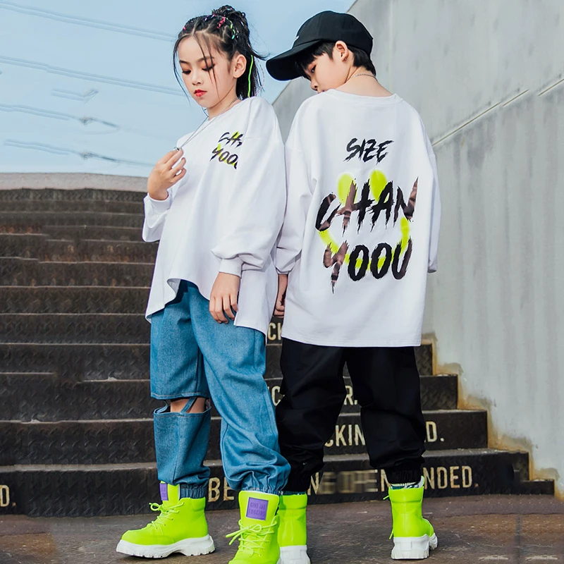 

Hip Hop Dance Clothes For Kids White Tops Sport Casual Pants For Girls Boys Street Dance Wear Hip Hop Practice Clothing