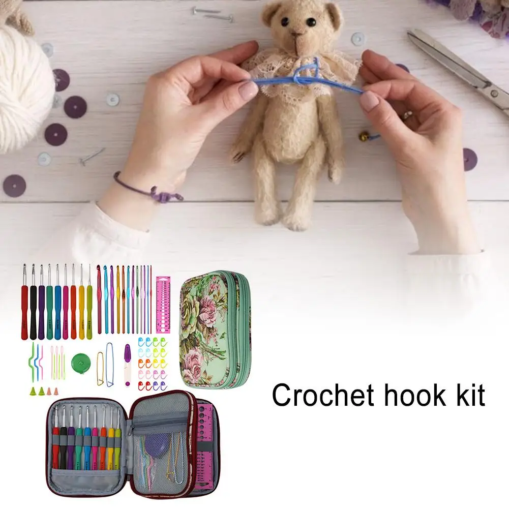 

60pcs DIY Ergonomic Crochet Hooks Set With Cartoon Cat Case Grip Crochet Kit Accessories For Beginners And Crocheters