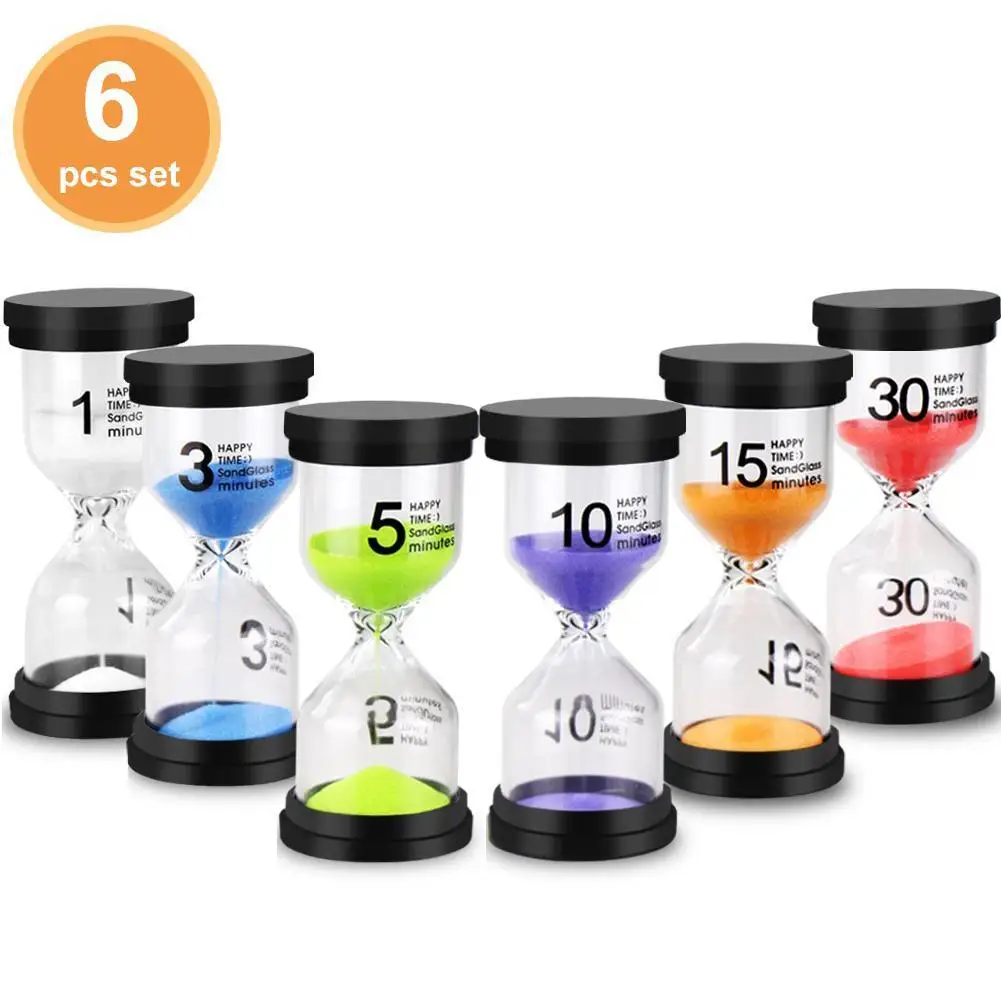 

6 Pcs/Set 1/3/5/10/15/30min Sand Clock Sandglass Hourglass Timer School Kids Game Decor