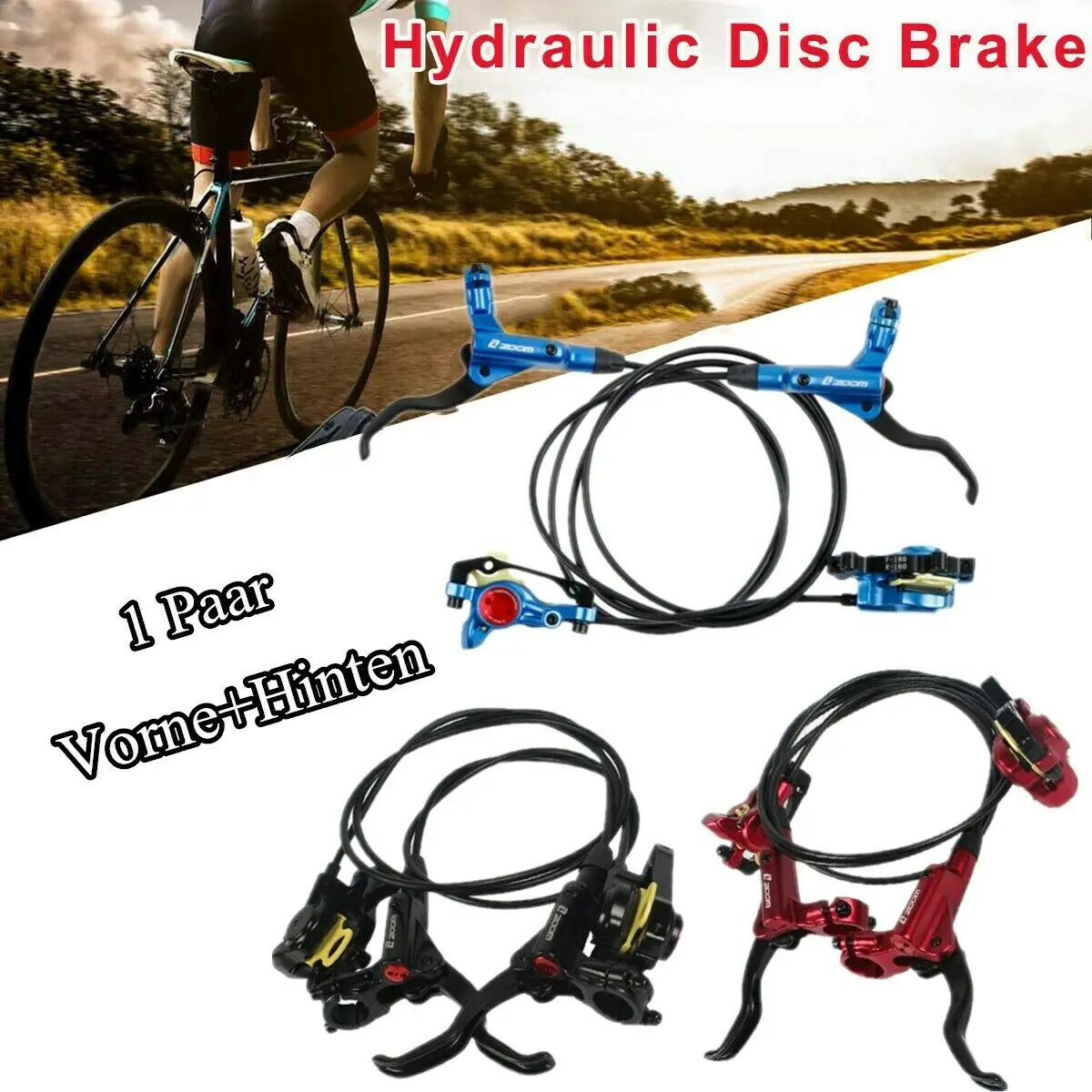 

ZOOM HB-875 Bike Brake MTB Mountain Bicycle Hydraulic Disc Brake Set for Mountain XC Bike MTB Front & Rear Kit Black/Red/Blue