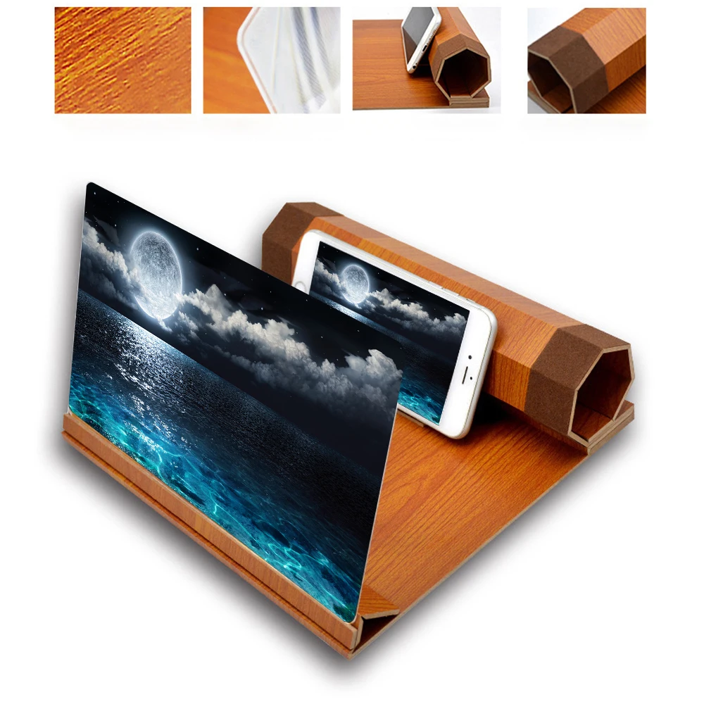 

Mobile Phone Screen Magnifier 12in Wooden HD Phone Screen Amplifier Magnifier Eye Protections Display Smartphone Holder Stand