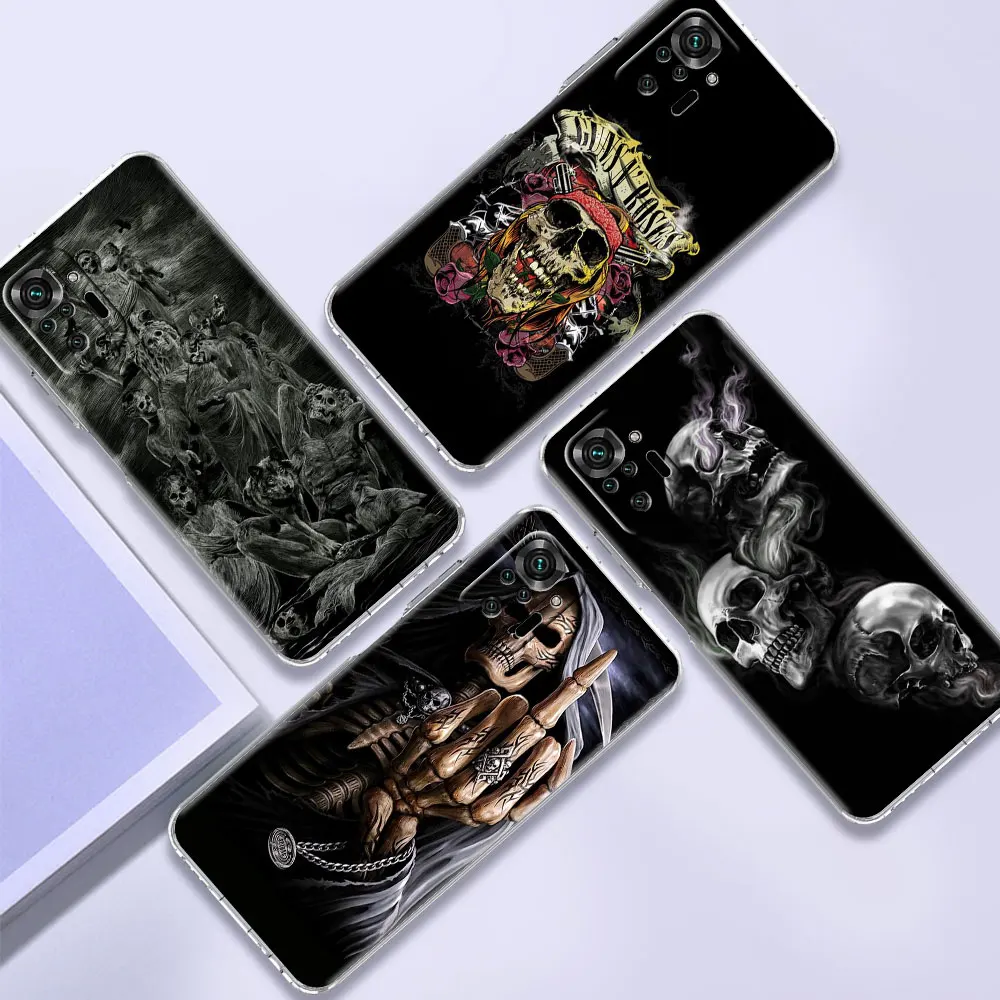

Clear Transparent Case for Xiaomi Redmi Note 9S 8 10 Pro 9C 9A 8T 10S 9T 7 8A K40 Bumper Phone Soft Cover Grim Reaper Skull
