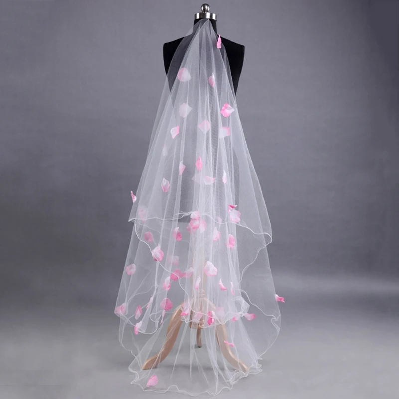 

Романтическое свадебное платье с вуалью, розовые лепестки, украшение, вуаль, слои, тюль, край ленты, Фата для невесты