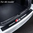 Автомобильные Кожаные наклейки на задний бампер для Audi A6, защитная пластина багажника, молдинг, автомобильный логотип, наклейки из углеродного волокна, стильные аксессуары для интерьера