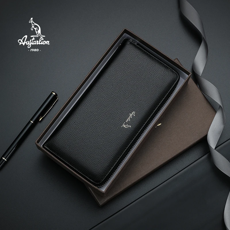 Деловой длинный мужской кошелек двойная молния натуральная кожа мужские