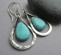 bohemian water drop green blue stone earrings for women tibetan jewelry turquoises dangle earrings accessories