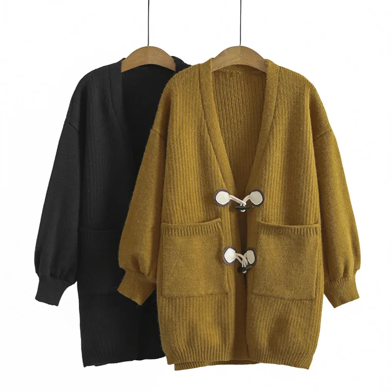 

Plus Size Sweater Coat For Women XL-3XL Long Sleeve V-Neck High Quality Solid Color Vertical Stripes Large Size Knitted Cardigan