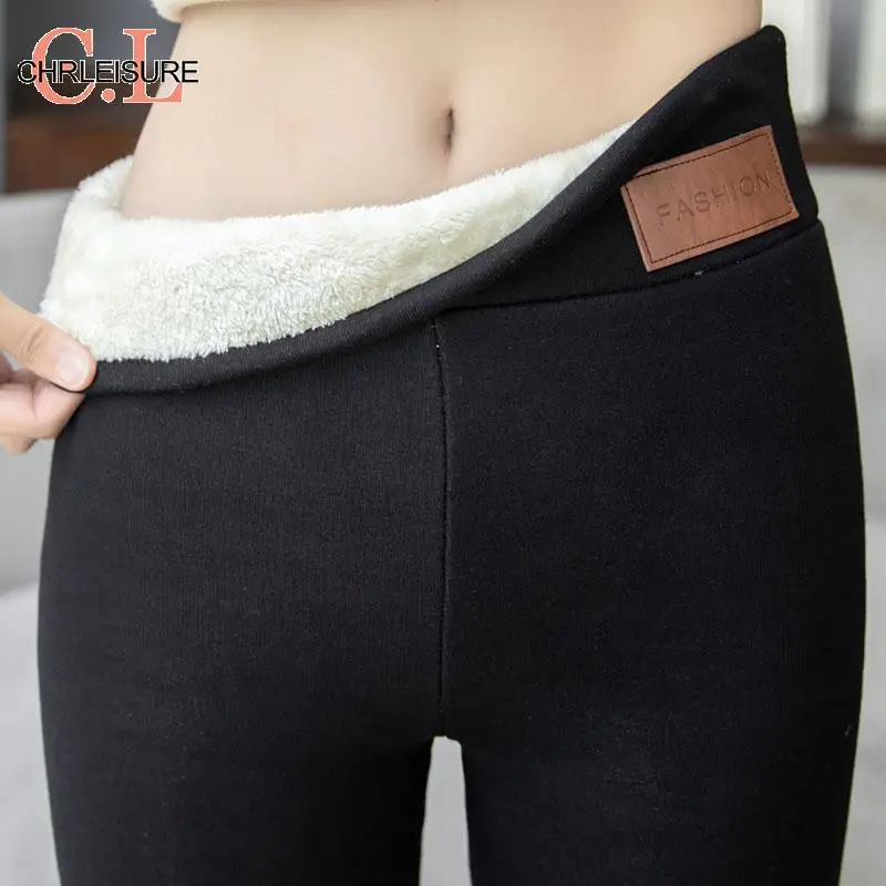 Брюки CHRLEISURE женские зимние, плотные бархатные штаны, теплые брюки, женские обтягивающие однотонные флисовые брюки, леггинсы - изображение