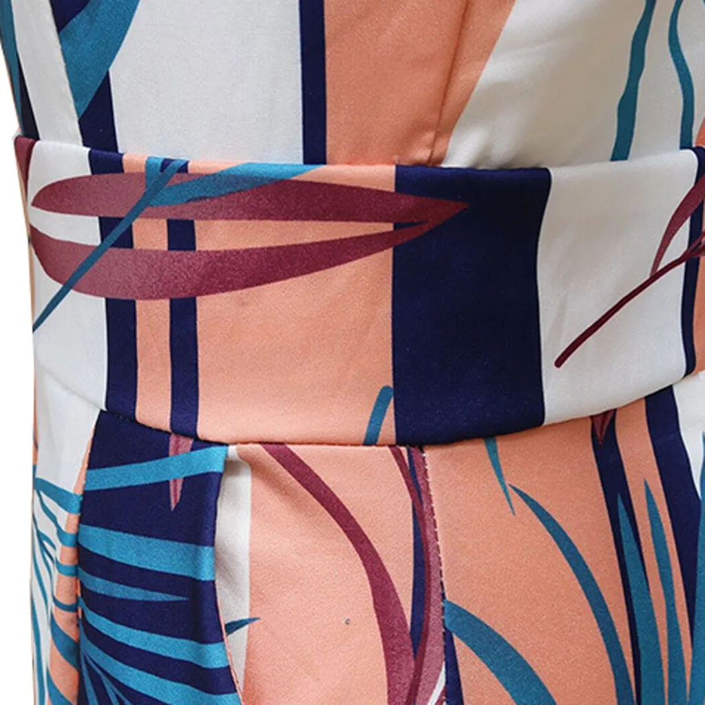 

jumpsuit women summer 2021 Sleeveless Leaf Print Jumpsuit Casual Clubwear Wide Leg Playsuit Womens overalls elegant Bodysuit