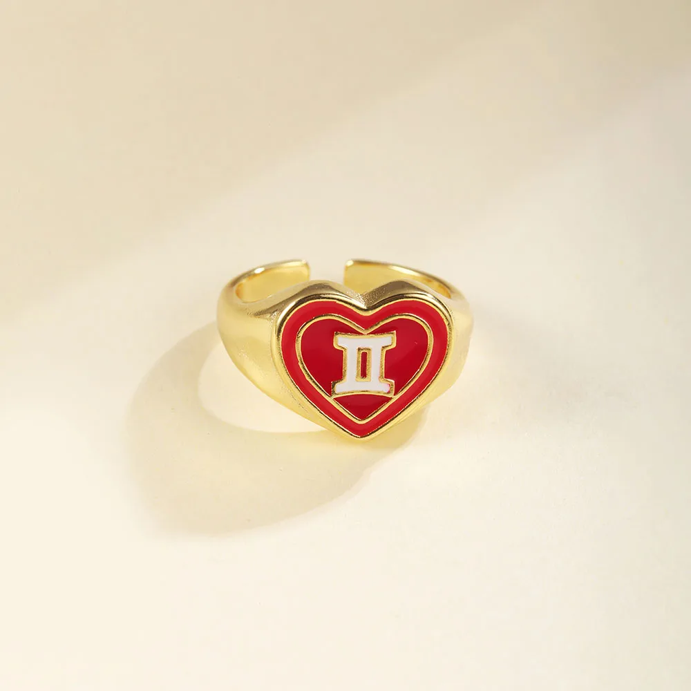 

2021 Fashion Red Love Heart Constellation Gemini Girl Ring For Fine Birthday Christmas Party Gift Women Jewelry Set Anillo
