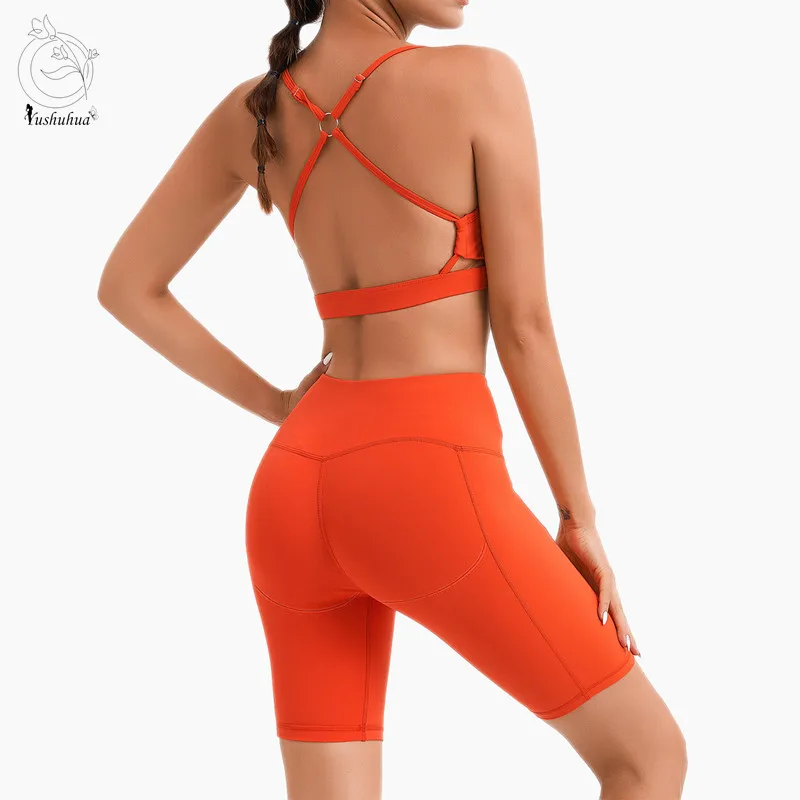 

Спортивная одежда Yushuhua для бега, фитнеса, костюм для улицы, велосипедные упражнения, бюстгальтер, шорты, колготки, комплект для йоги, Женский...