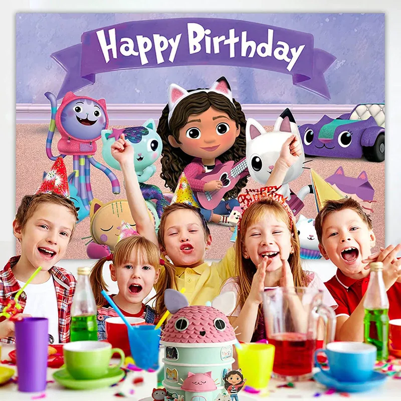 gabby dollhouse photo backdrop kid baby shower cat happy birthday party girls photography background banner decoration supplies free global shipping