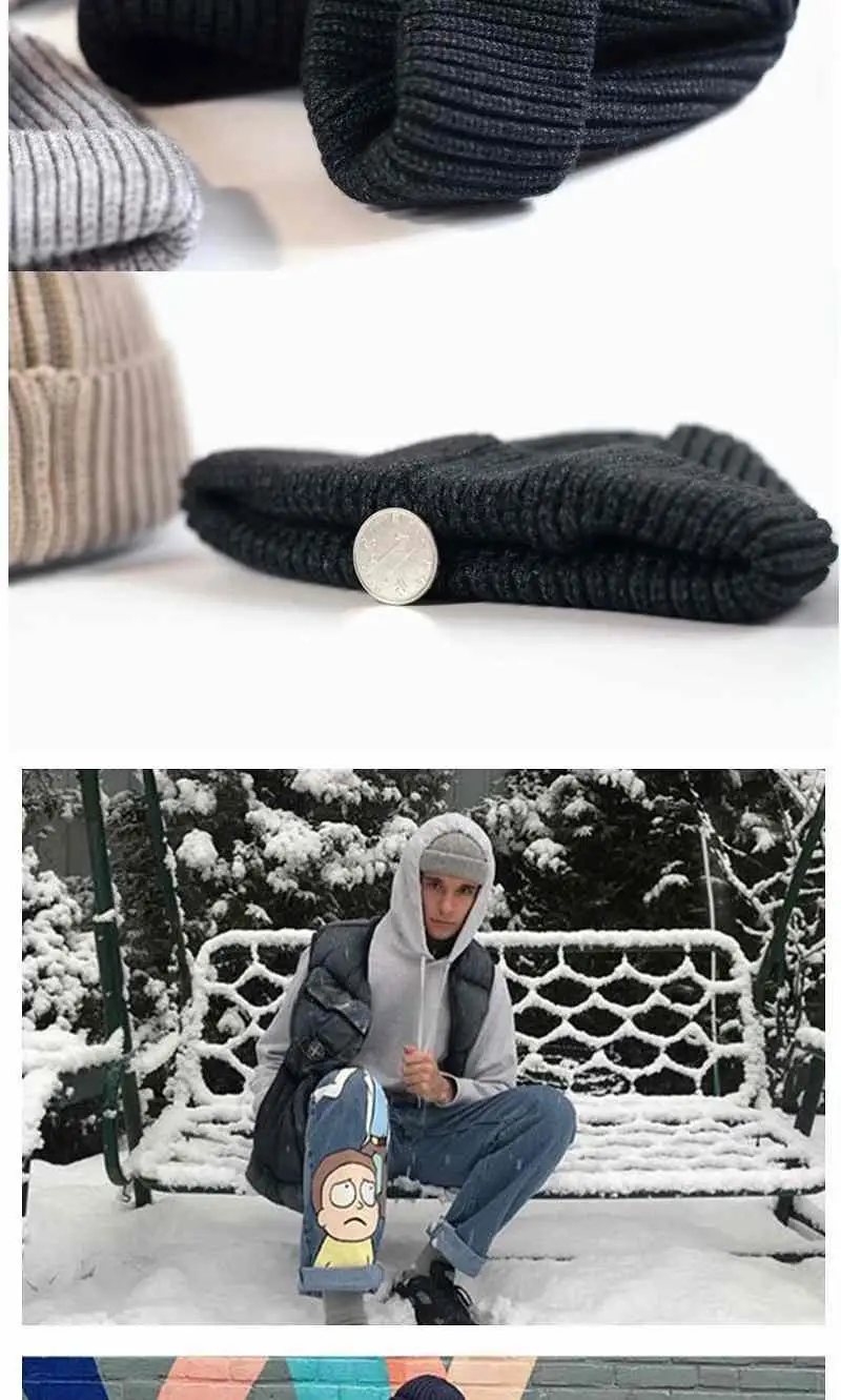 Вязаные мужские зимние шапки бини, шапки Skullies Bonnet, Зимние головные уборы для мужчин и женщин, Теплые Мешковатые шапки из флиса для спорта на открытом воздухе