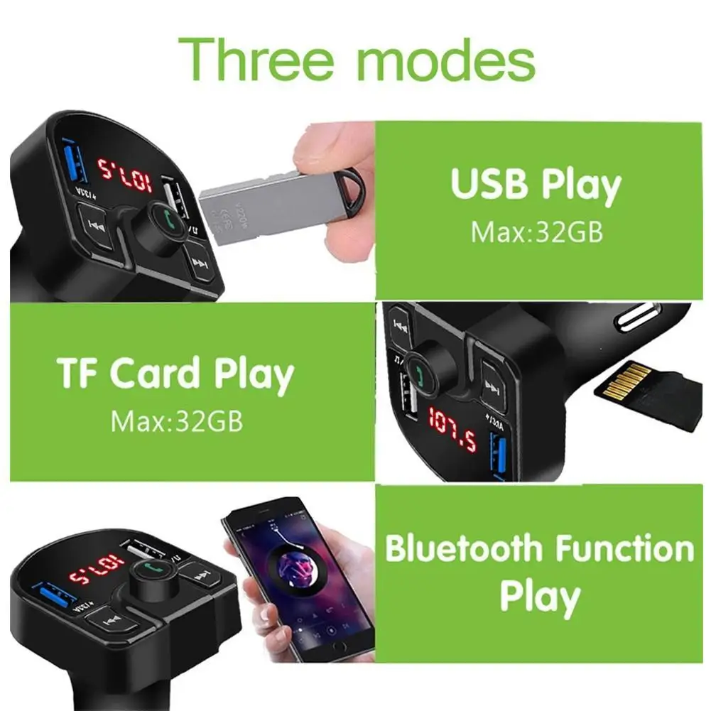 

Handsfree Bluetooth Car Kit FM Transmitter Car Player Music MP3 Dual Audio Radio 2 USB Universal Charger Modulator 4.1A LED P4A6