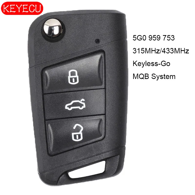 

KEYECU Keyless-Go MQB System Smart Remote Key 315MHz OR 434Mhz ID48 for Volkswagen Golf 7,Tiguan 2014-2018 FCC: 5G0 959 753