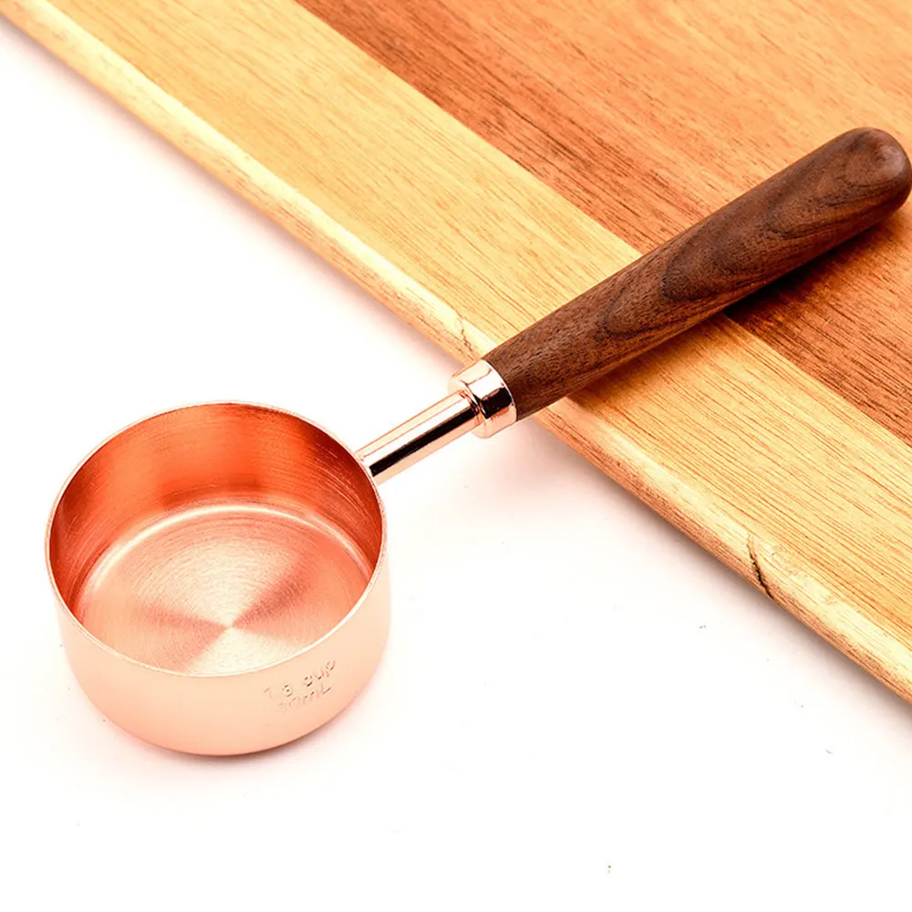 

8pcs/1set Realand Rose Golden Copper Stainless Steel Measuring Cups And Spoons With Wood Handle For Liquid And Dry Ingredients