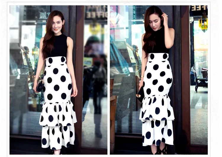 Сезон лето Модные женские Макси Длинная с принтом в горошек и юбка изображением