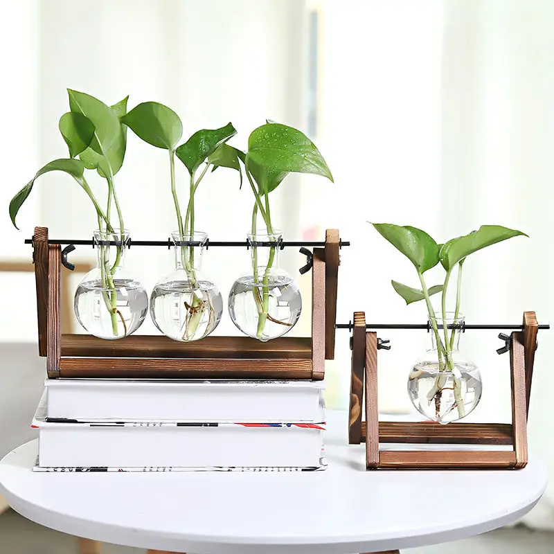 

Creative wooden frame hydroponic green rose glass vase container basin office desktop green plant modern ornaments