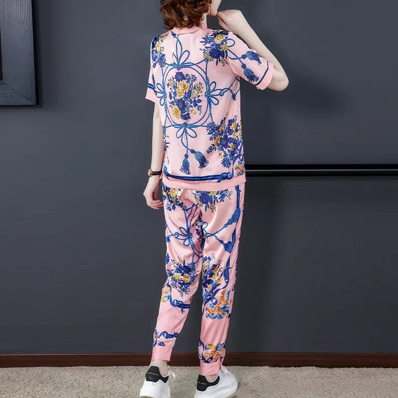 

Fashion Set for Women 2021 Summer New Print Two Piece Set Middle Aged Woman Short Sleeve T Shirt+Elastic Waist Pants 2 Piece Set