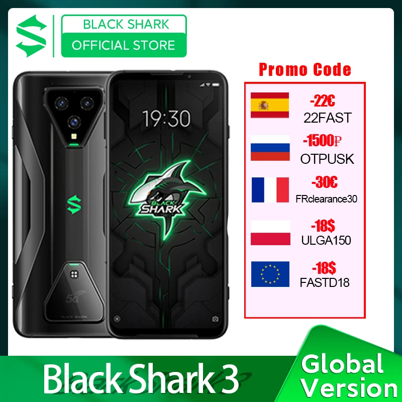 Promo Code OTPUSK Глобальная версия черного цвета с изображением акулы 3 8 ГБ 128 Snapdragon 865 5G