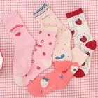 Розовые кавайные носки для женщин, носки с изображением клубники год, милые носки с героями мультфильмов