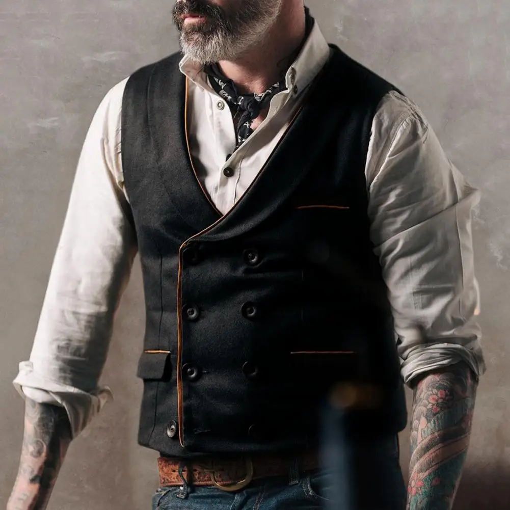 

Мужской жилет, двубортный жилет, однотонный весенний мужской жилет