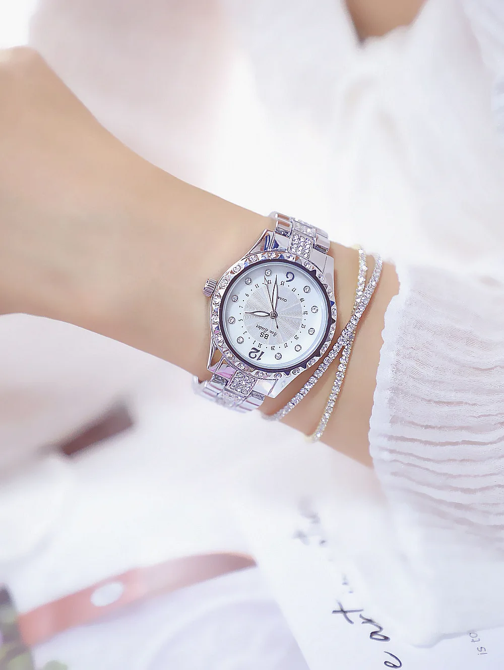 

BS New Full Diamond Women's Watch Crystal Ladies Bracelet Wrist Watches Clock relojes Quartz ladies watches for women 152935