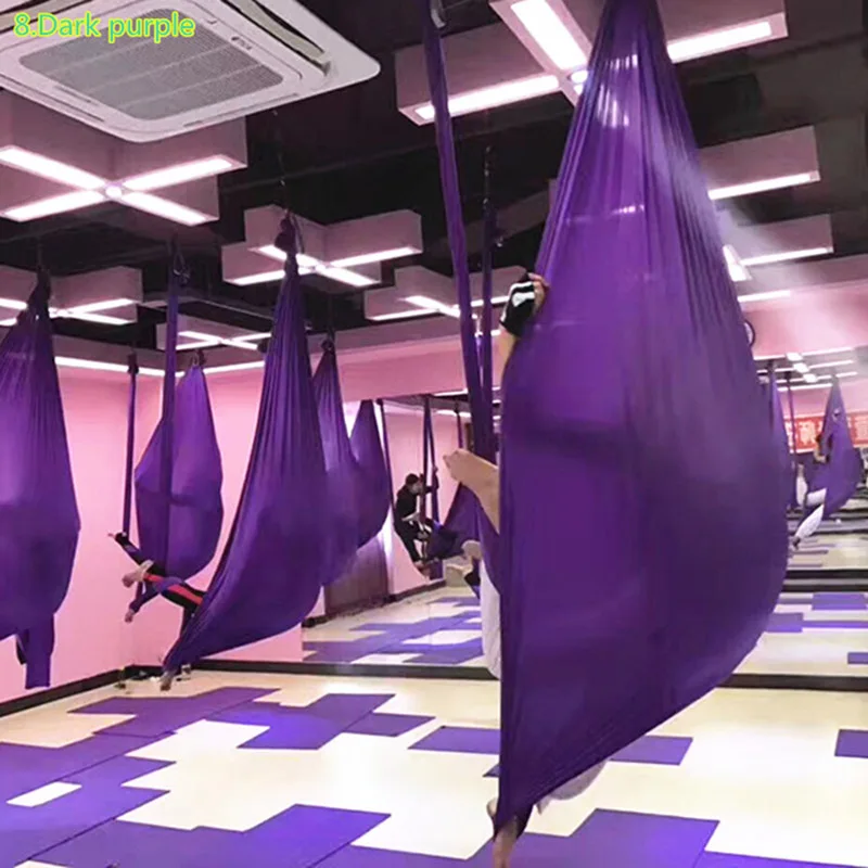 Dark purple Предварительно для фитнеса воздушные качели для йоги и Гамак Ткань для улучшенной йоги инверсии, гибкость и основной Strength-5Mx2.8M - Цвет: Dark purple