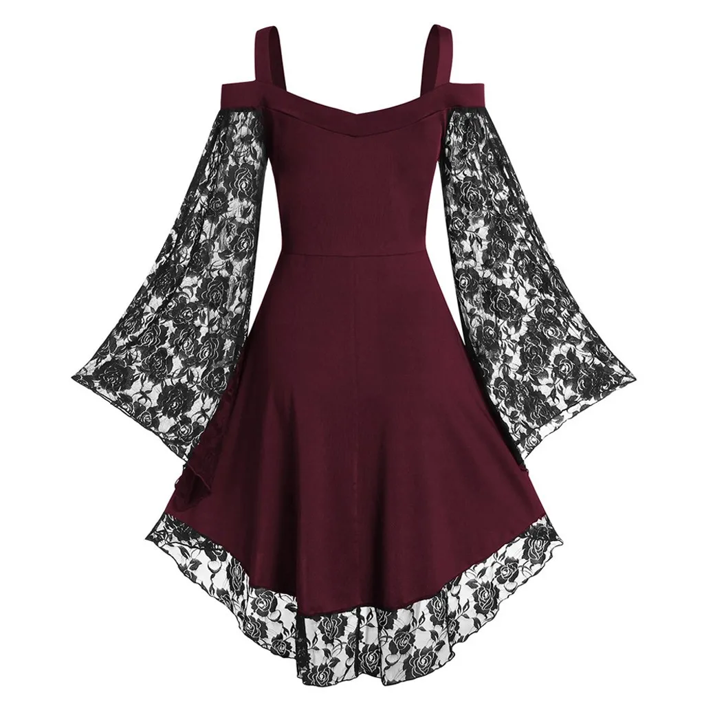 

Gothic Vintage Lace Patchwork Women Dress Plus Size Goth Bandage Ladies Spaghetti Strap Dresses