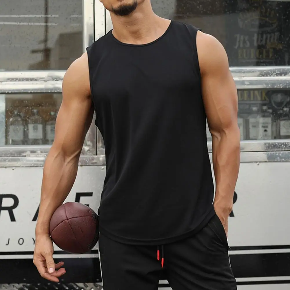 

Summer Men Vest Tanks Tops Solid Color Sleeveless Plus Size Tops Casual O-Neck Fitness Workout Sportswear Men Vest