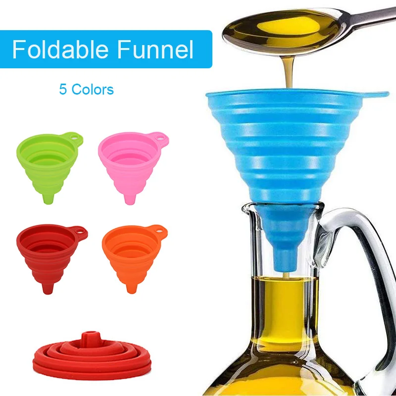 

Foldable Funnel Silicone Folding Portable Funnels Mini Funnel Kitchen Tools 5 Colors