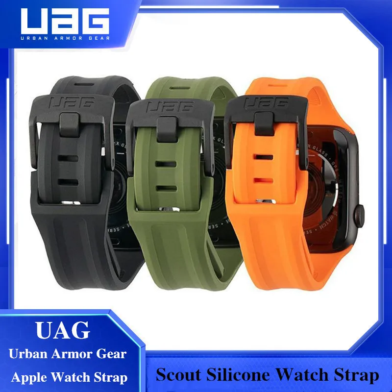 

Ремешок для часов Urban Armor Gear (UAG) Scout, силиконовый ремешок для Apple Watch Series 1- 7/SE, 42-44 мм, 38-40 мм, водонепроницаемый спортивный браслет
