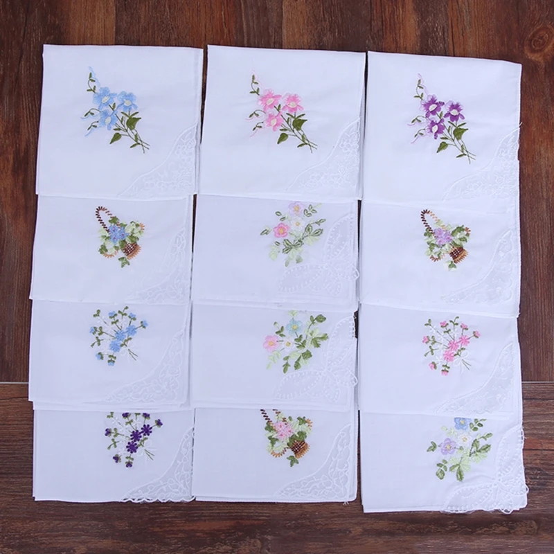 Good Quality 6 Pcs Vintage Cotton Ladies Embroidered Lace Handkerchief Women Floral Hanky New Random Color | Аксессуары для одежды