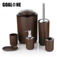 GOALONE 6Pcs Set Luxury Bathroom Accessories Plastic Toothbrush Holder Cup Soap Dispenser Dish Toilet Brush Holder Trash Can Set