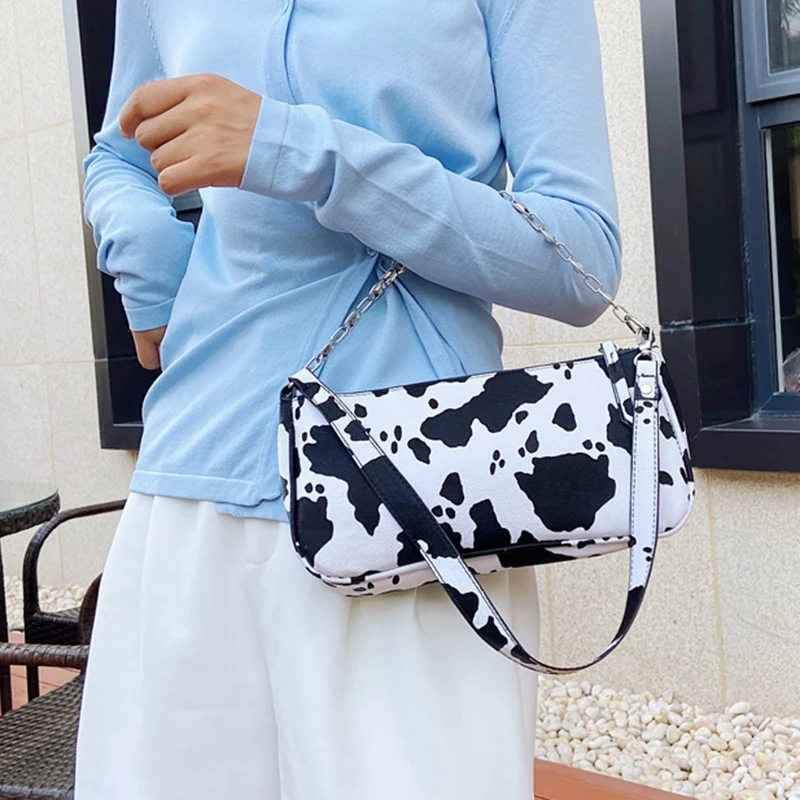 

Ladies Messenger Bag Cow Pattern PU Leather Street Casual Solid Color Zipper Shoulder Bag Underarm Bag