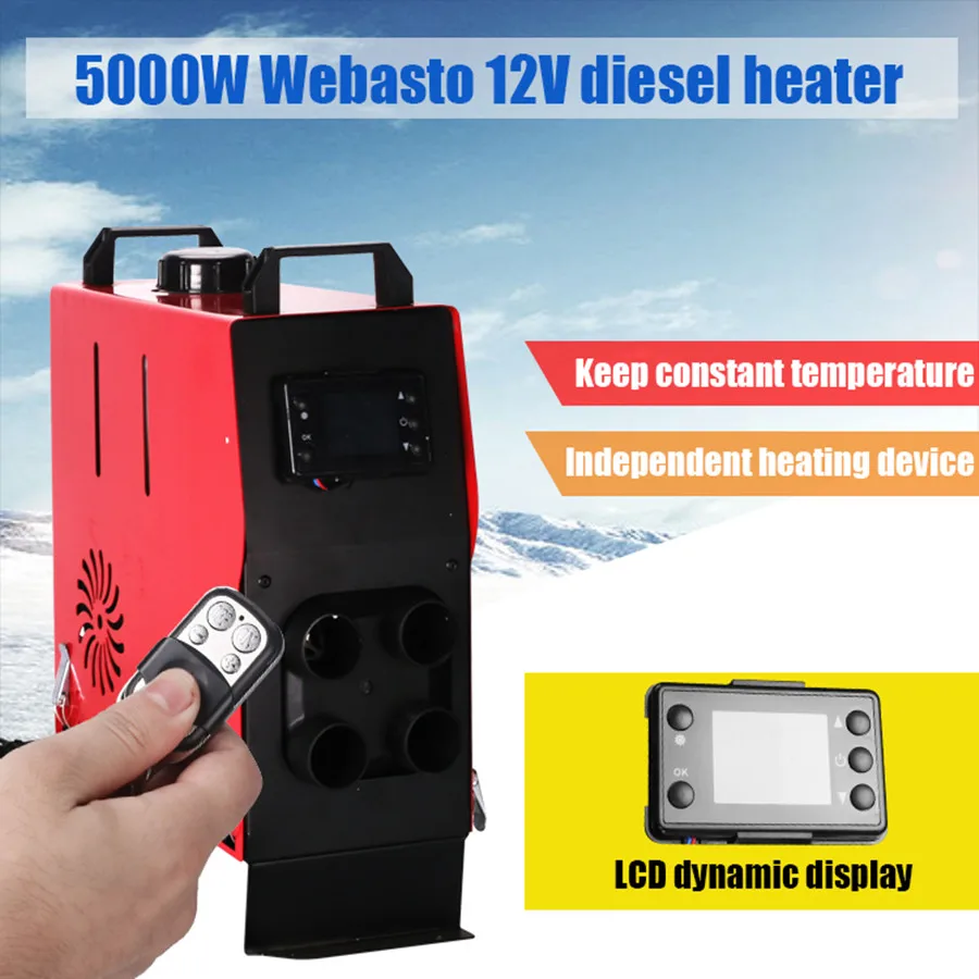 

fast heater in car 5kw diesel oil engine parking diesel air heater flat with remote control and LCD display for 12 V car styling