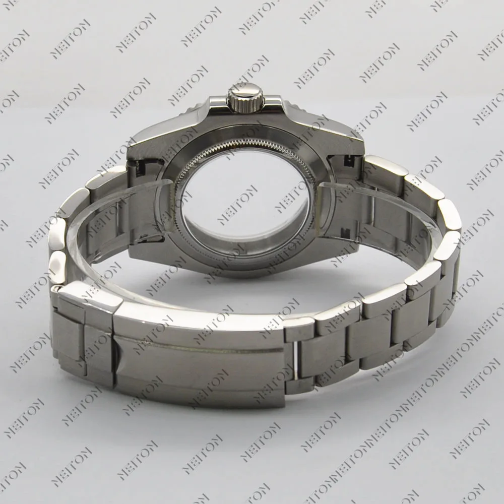 Неитон 40мм Черный корпус с покрытием PVD Сапфировое стекло Подходит для механизмов ETA2836 NH35/36 Минжу DG2813/5833 Мийота 8215/8205 Задняя прозрачность