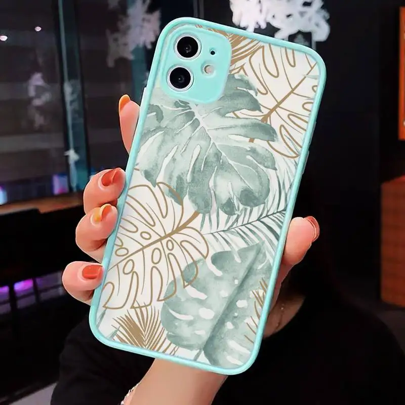 

Retro flower leaf pattern Phone Case Matte Transparent for iPhone 7 8 11 12 s mini pro X XS XR MAX Plus cover funda