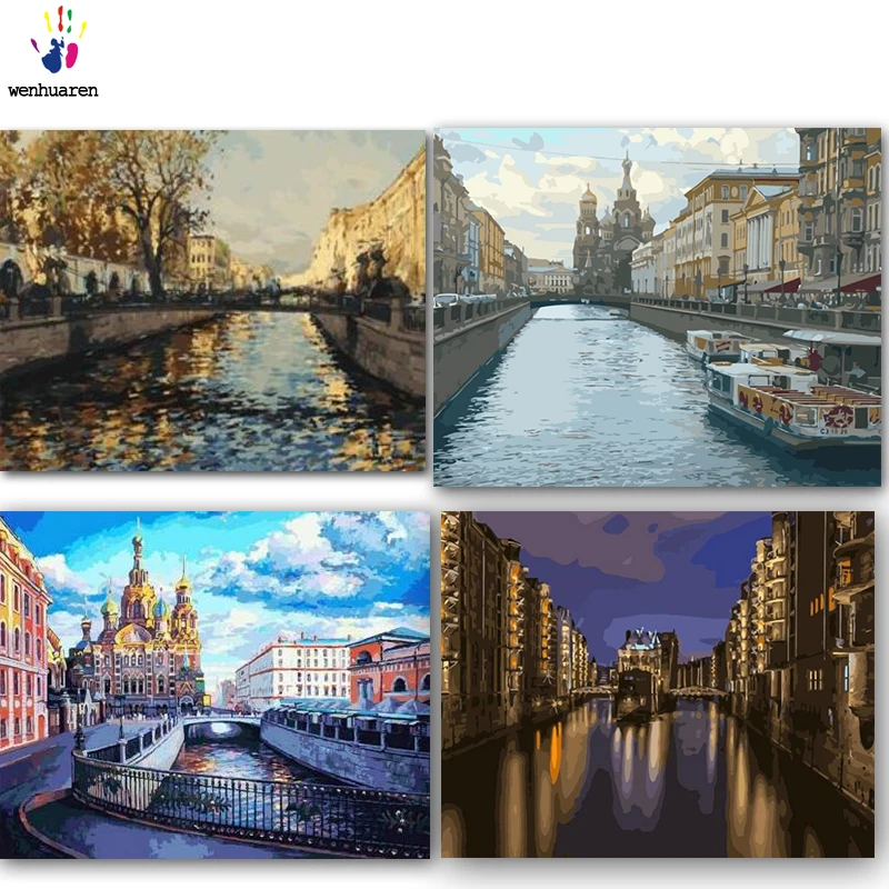 Сделай Сам картинки для раскраски по номерам с цветами пейзаж Риверсайд картина