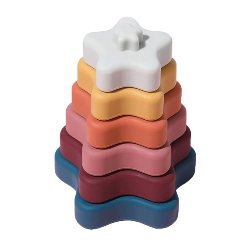 

Baby Soft Food Grade Silicone Teether 3D Stacking Building Blocks Early Educational Sensory Toys for Infant Kids H055