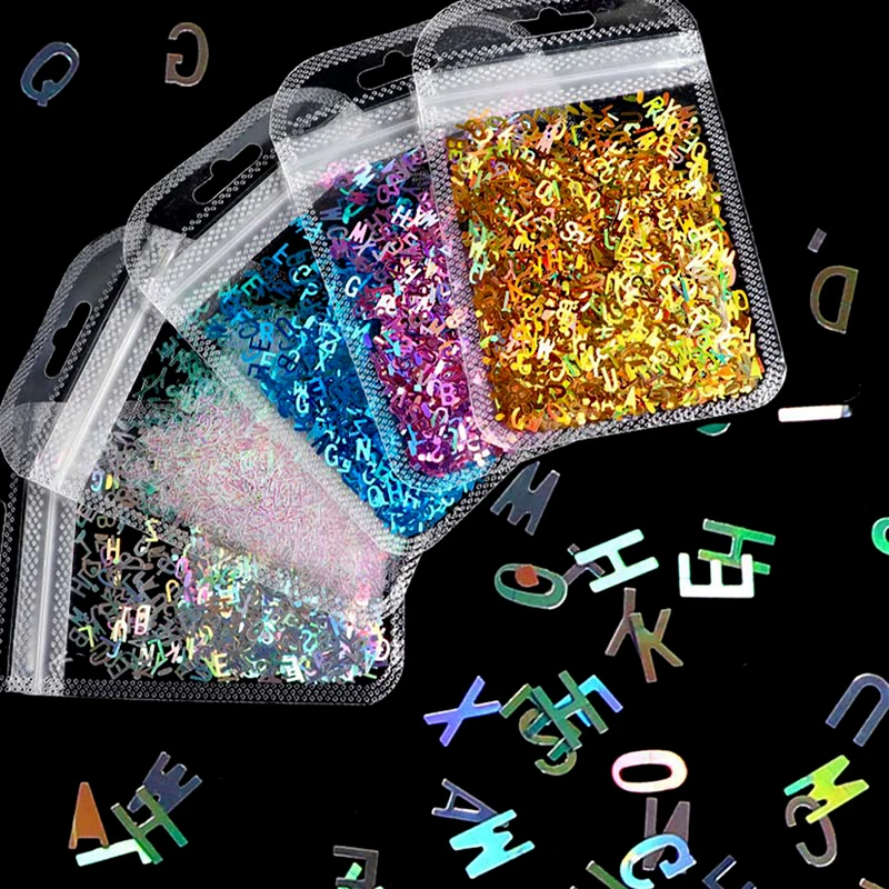 

Alphabet Holographic Laser- Letters Chunky Glitter Epoxy Resin Festival Chunky Letters Mixed Sequins 5 Colors