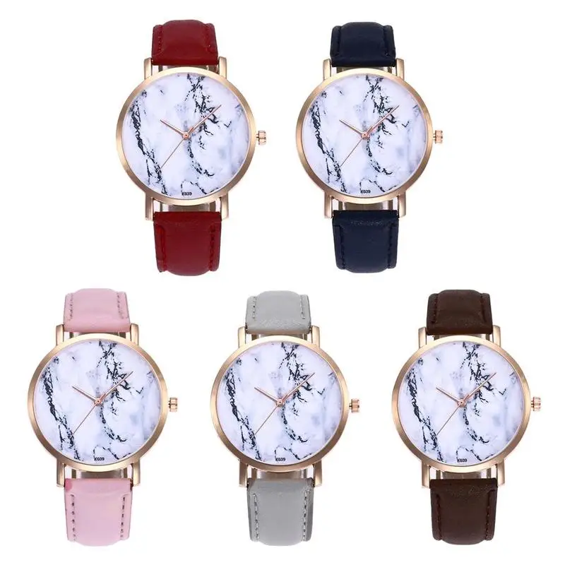 

Vrouw Mode Lederen Band Analoge Quartz Ronde Polshorloge Horloges C0V5