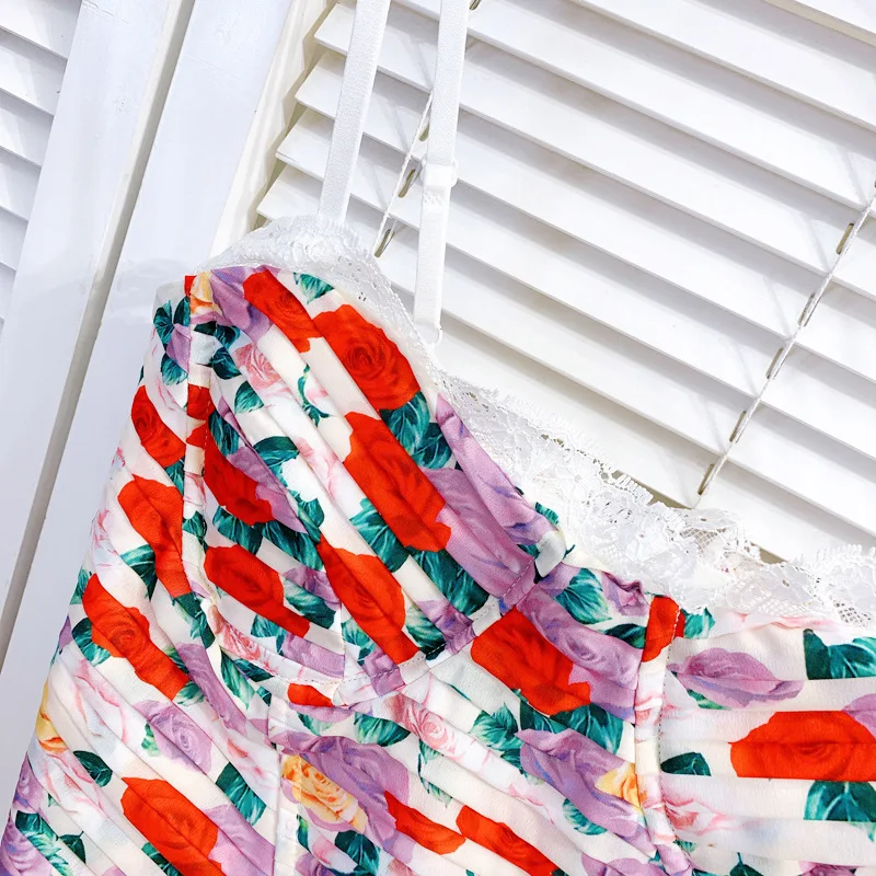 Summer New Sexy Colorful Striped Lace Decoration Thin Strap Vest Women Backless Sleeveless Inner Bottoming Short Top