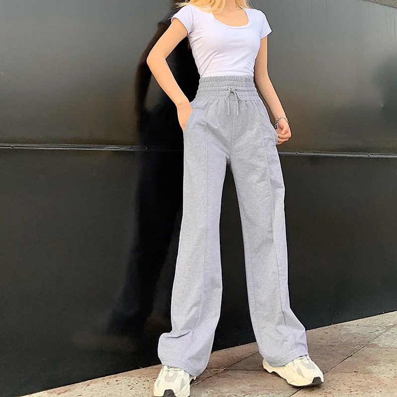 Осенне зимние спортивные штаны для женщин эластичные с высокой талией и широкими