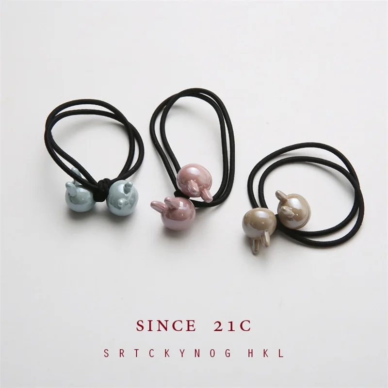 Чистый и свежий карамельный цвет милый круг для волос Кролик Корея короткий