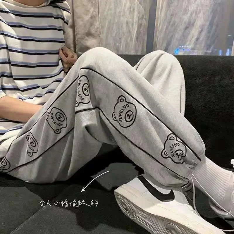 HOUZHOU Kawaii Pink Sports Pants Summer Korean Fashion Oversize Joggers Women Harajuku High Waist Cartoon Loose Black Sweatpants