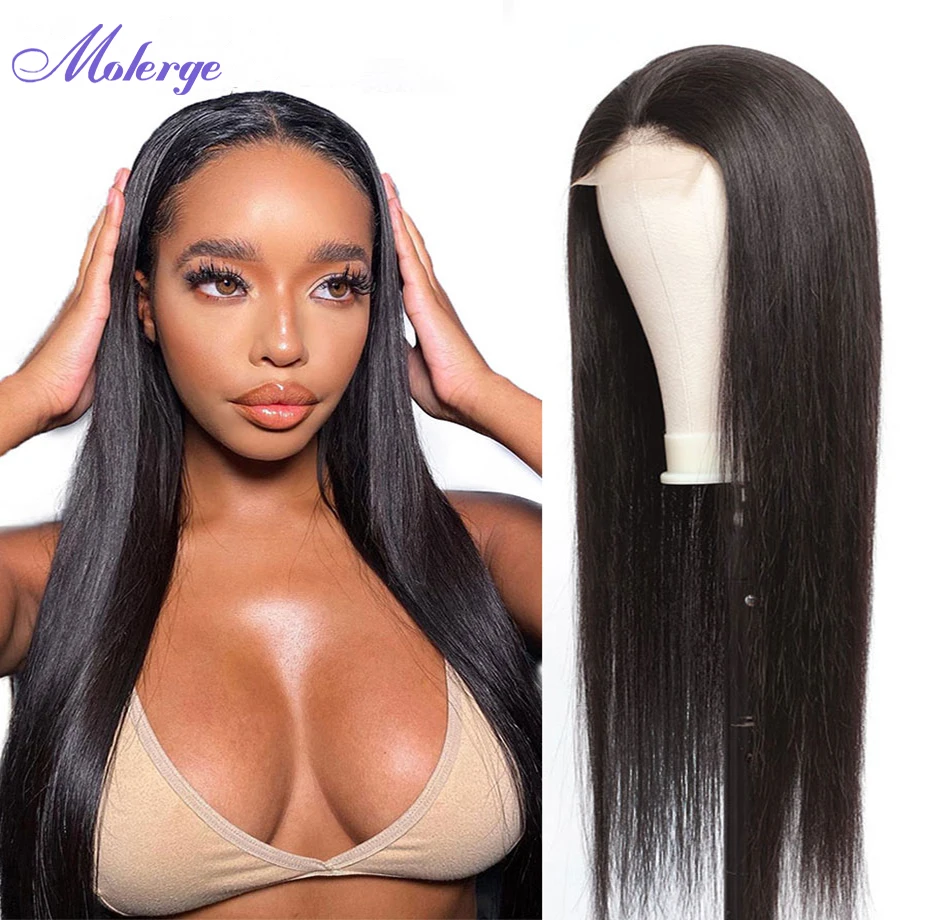 Brazilian 13x4 HD Lace Front Human Hair Wigs 10-30 Inch Bone Straight 4x4 Lace Closure Wigs 180% Density For Black Women Molerge